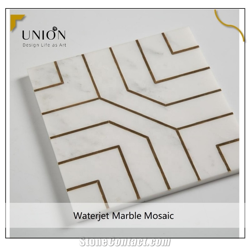 Calacatta Marble Mosaic With Gold Metal New View Designs 
